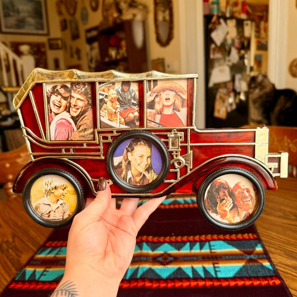 Vintage 1970s Antique Car Photo Frame Collage with Original Photo Inserts